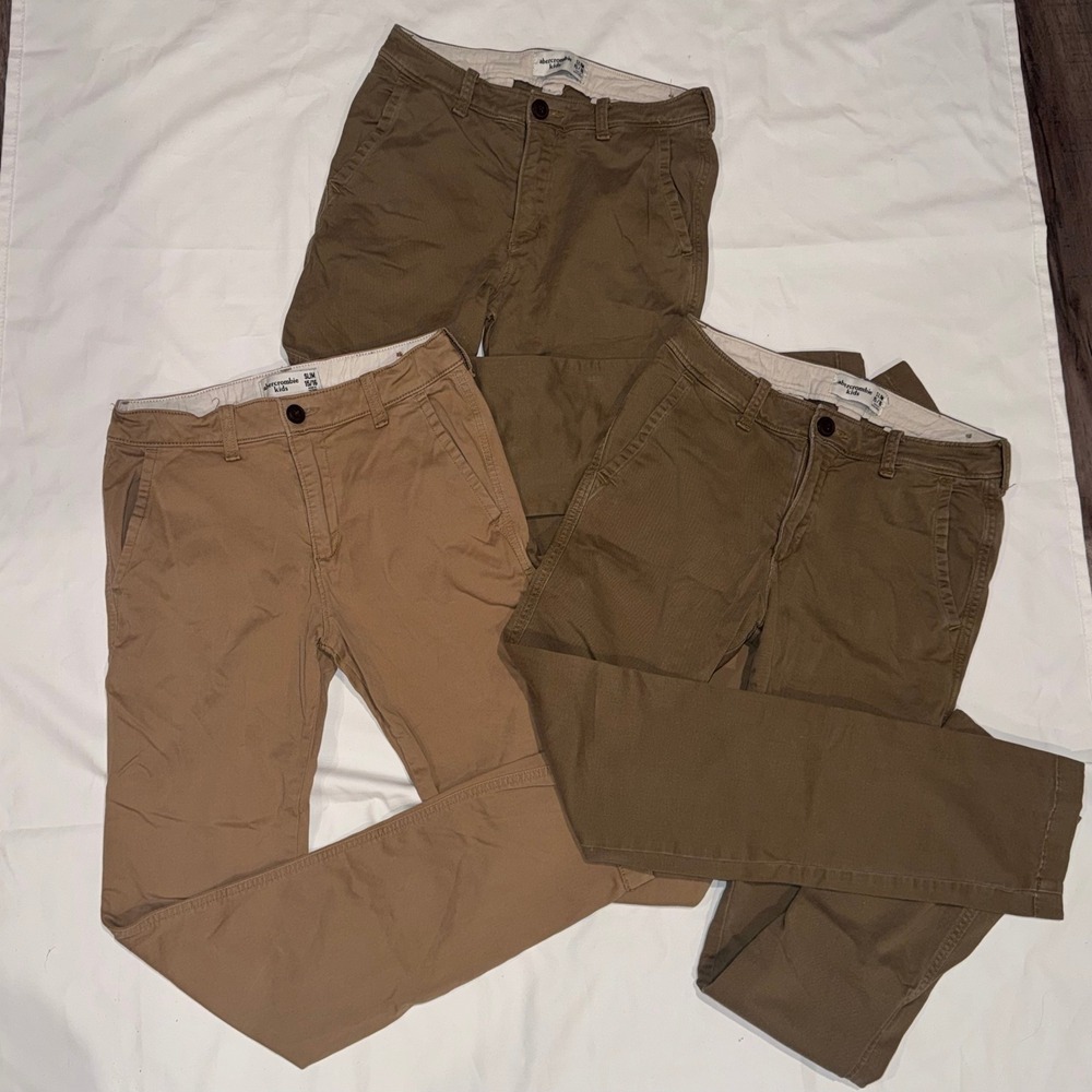 Abercrombie Kids Chino Pants Boys 15/16 Straight Khaki Tan Classic Preppy BUNDLE